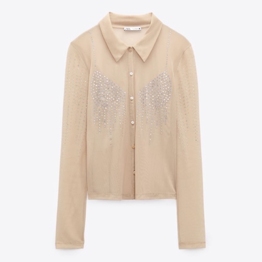 Zara nude mesh top w jewels